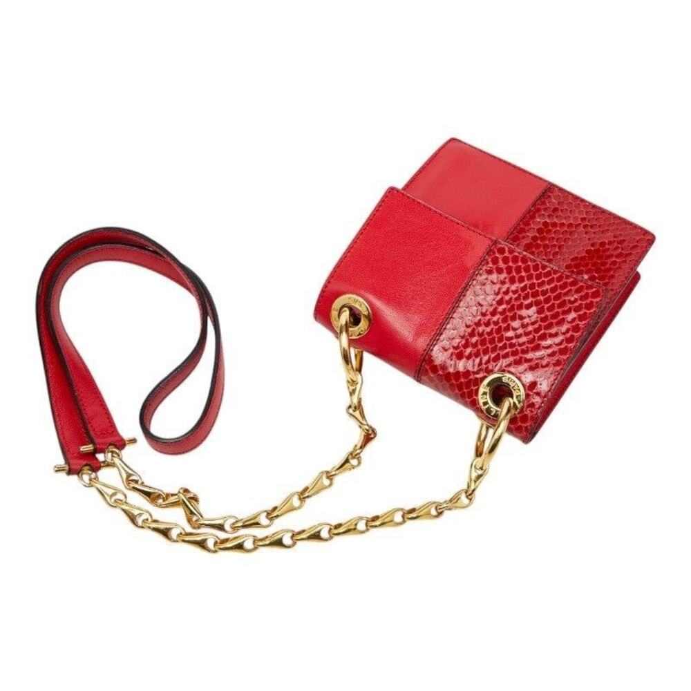 Celine Python Logo Chain Shoulder Bag Red - Picture 9 of 12